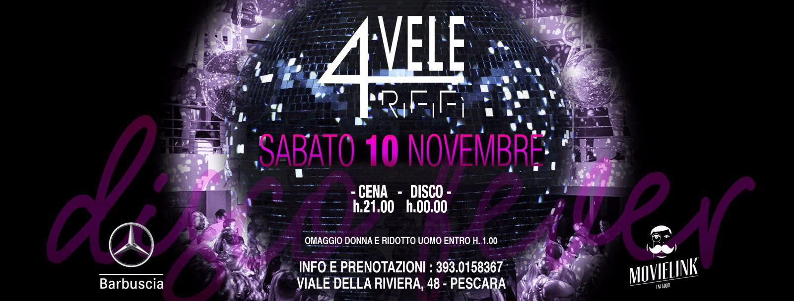 4 Vele Pescara disco dinner il Sabato