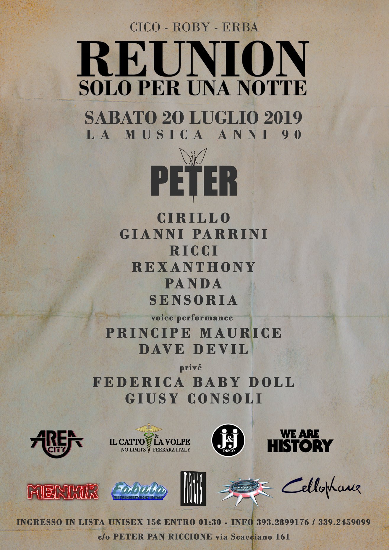 Reunion solo per una notte Peter Pan Club Riccione