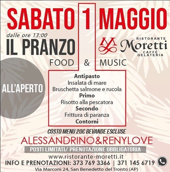 Ristorante Moretti San Benedetto, dj Alessandrino e voce Reny Love