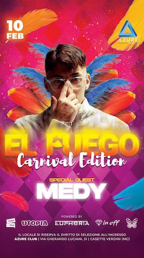 Carnevale guest Medy alla discoteca Azure di Casette Verdini