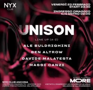 Ritorna Unison al Nyx Club di Ancona