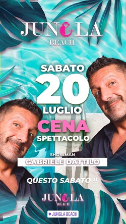 Showman Gabriele Dattilo per la cena spettacolo del Jungla Beach in Versilia