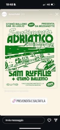 Sentimento Adriatico con dj set Sam Ruffillo al Dune di Civitanova