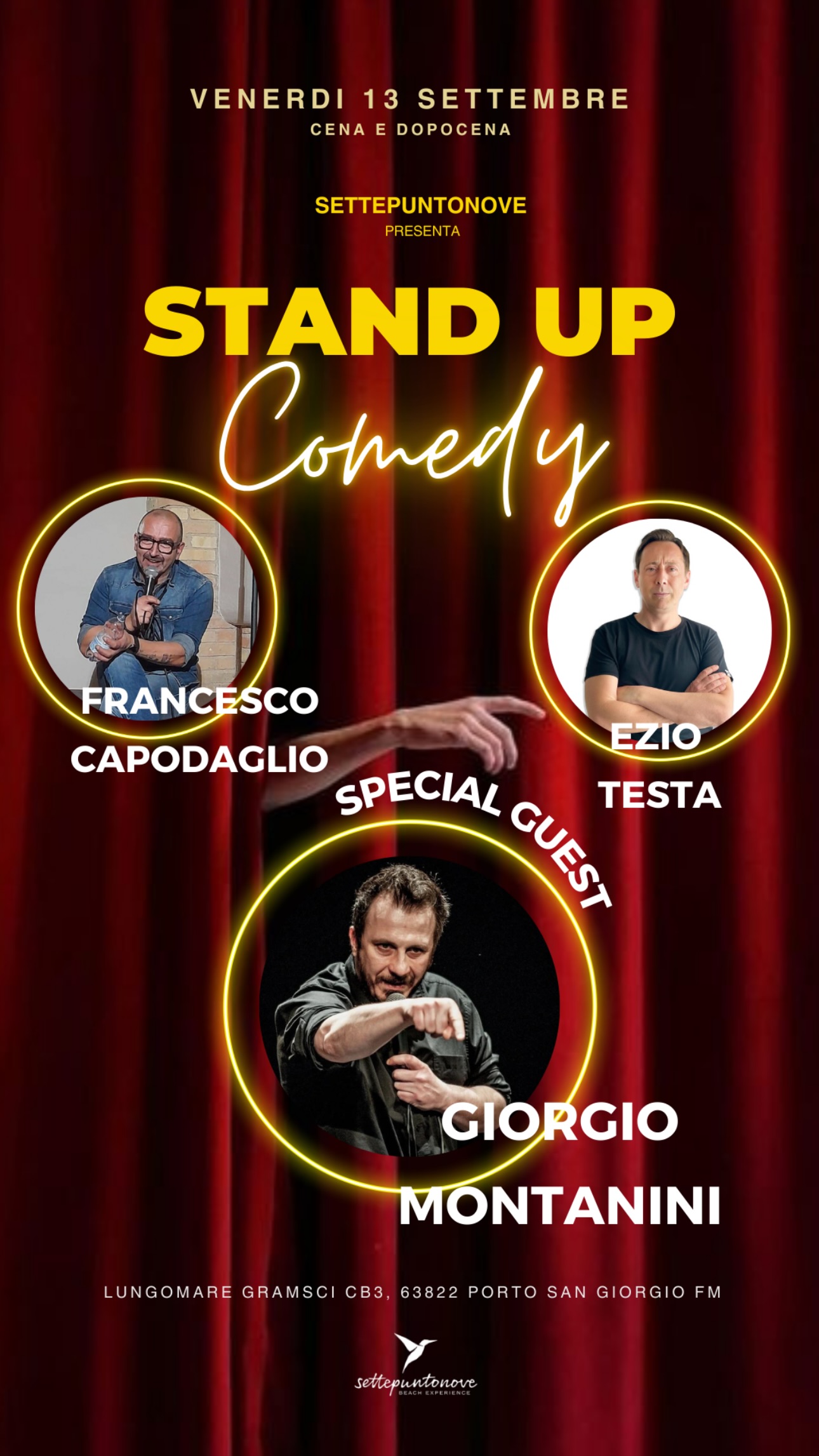 Stand Up Comedy al Settepuntonove di Porto San Giorgio. 13 Settembre 2024