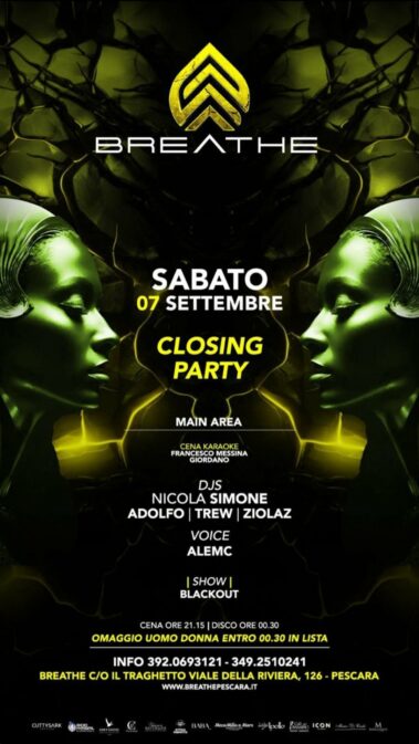 Closing party di Sabato 7 Settembre 2024 alla discoteca Breathe Pescara