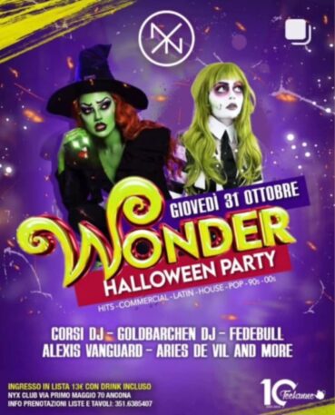 Wonder Halloween 2024 alla discoteca Nyx Ancona