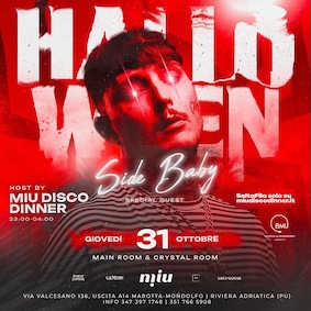 Halloween con Side Baby alla discoteca Miu di Marotta. 31 Ottobre 2024