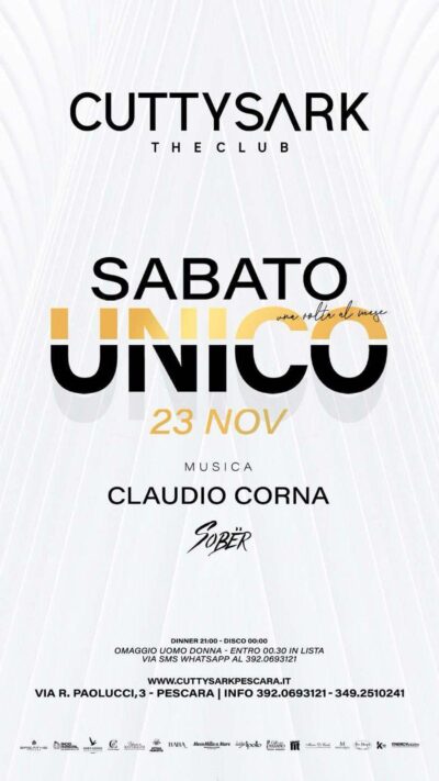 Unico del 23 Novembre 2024 al Cutty Sark di Pescara