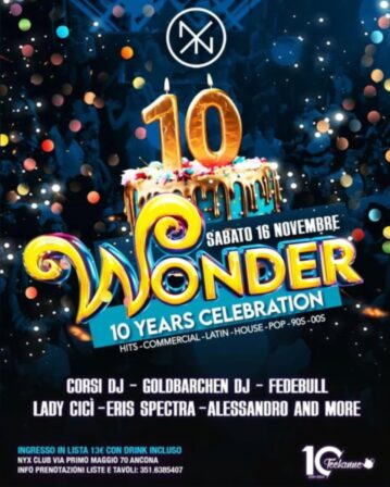 Wonder del 16 Novembre 2024 alla discoteca Nyx Ancona