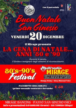 90 Festival la cena di Natale alla discoteca Mirage di San Ginesio. 20 Dicembre 2024