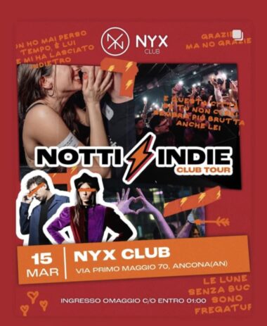 Notte indie del 15 Marzo 2025 alla discoteca Nyx Ancona