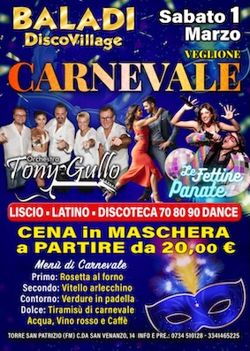 Gran Veglione di Carnevale al Baladì Torre San Patrizio. 1 Marzo 2025