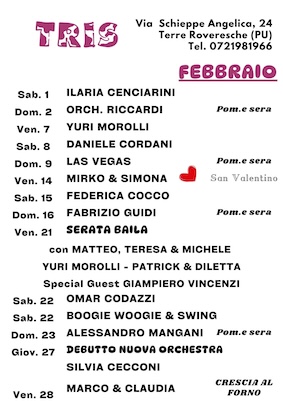 San Valentino al dancing Tris Orciano di Pesaro. 14 Febbraio 2025