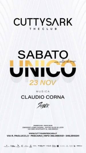 Unico del 23 Novembre 2024 al Cutty Sark di Pescara